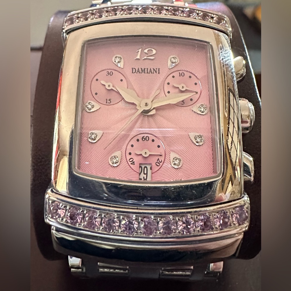Stunning Damiani Pink sapphires with Diamonds, Chronograph Stainless Steel Watch